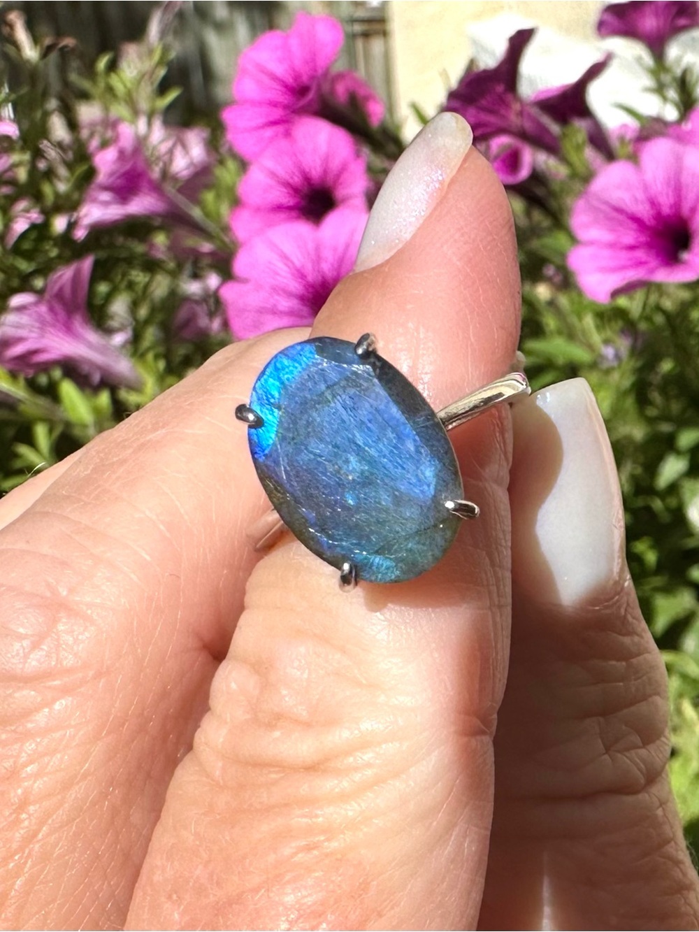 Blue Labradorite Oval Sterling Silver Ring, Sz 6.5, BRAND NEW